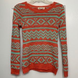 XS sweater green and pink